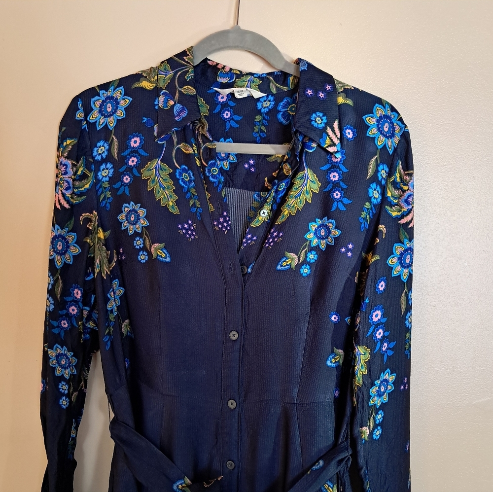 Boden Kate Satin Shirt Dress Navy Floral - Picture 7 of 11